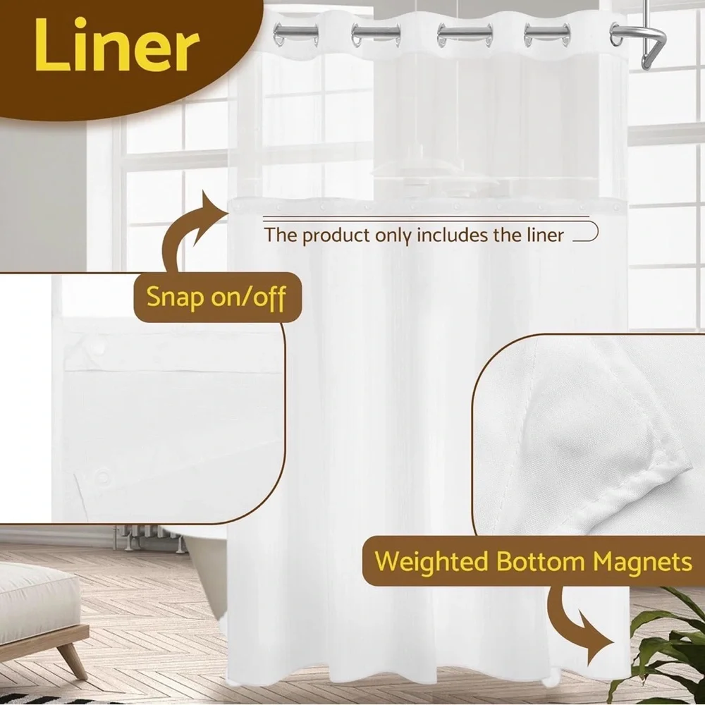 BUNDLE Barossa Fabric Snap-in Shower Liner & Clear Shower Curtain liner PEVA